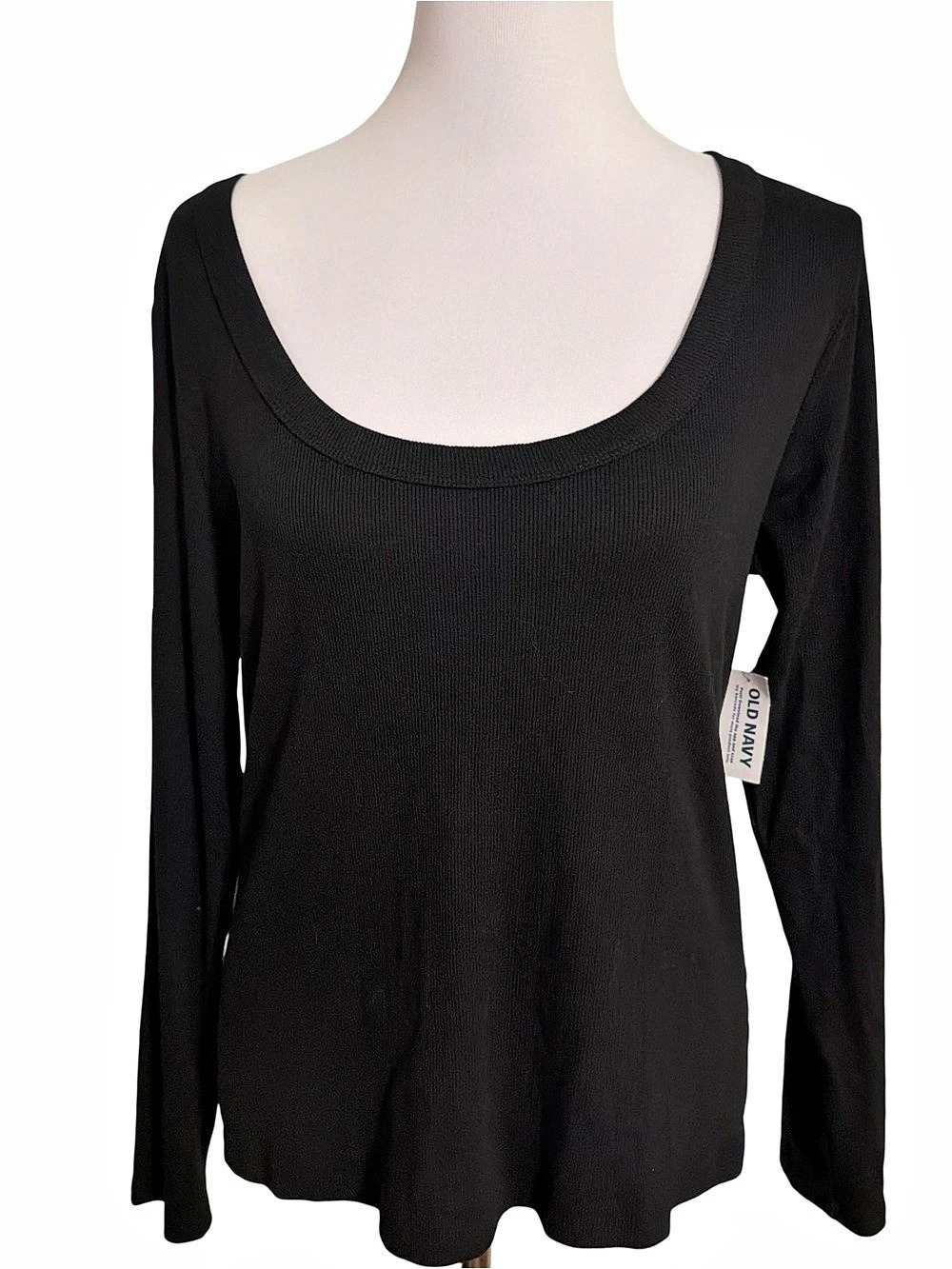 OLD NAVY Scoop-Neck Long-Sleeve Ribbed Top Black NWT